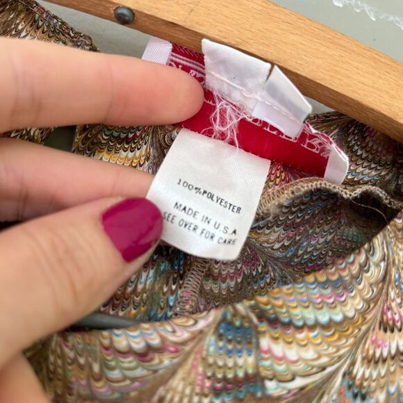 VTG 80s Castleberry Marbled Satin Blouse Pleated Knit Skirt Set M/L USA - Picture 5 of 12